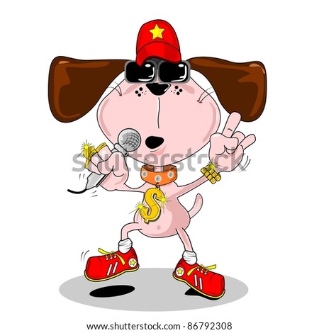 A cartoon dog hip hop rapper singing into a microphone