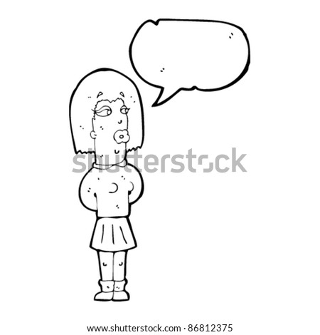 cartoon illustration of a woman with a speech bubble