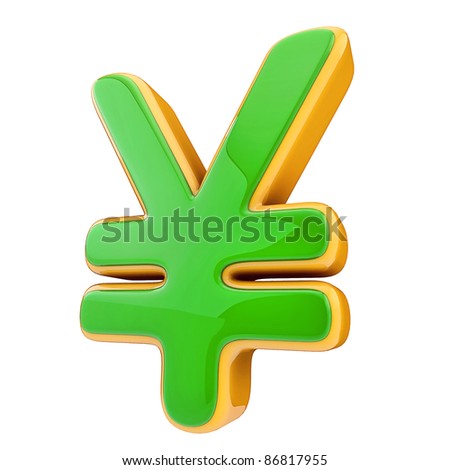 Green yen symbol isolated on white