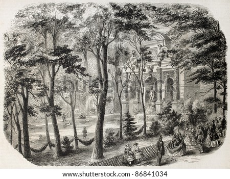 Luxembourg gardens fountain old illustration. Created by Provost, published on L'Illustration, Journal Universel, Paris, 1860