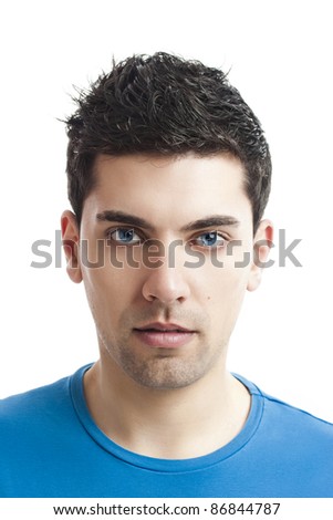 Portrait of handsome young man, isolated on white background