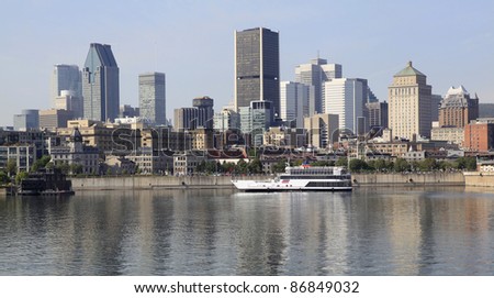 Montreal skyline and boat cruise on Saint Lawrence River, Quebec, Canada