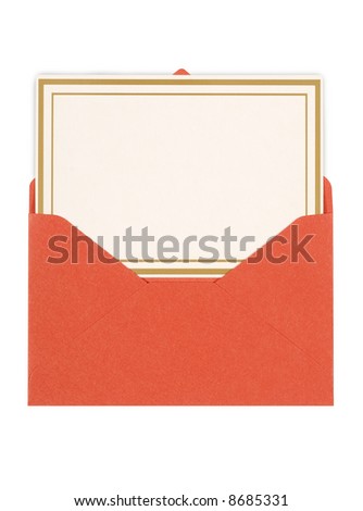 Red envelope, blank invitation card isolated on white background