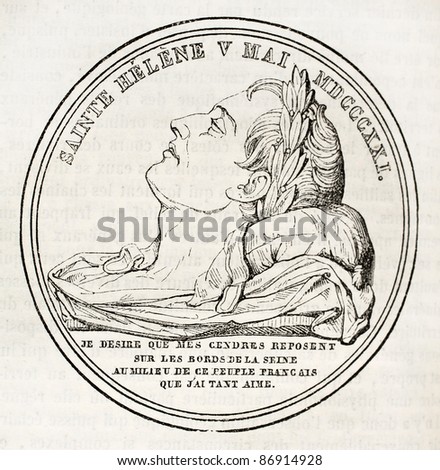 Napoleon I death medal. By unidentified author, published on Magasin Pittoresque, Paris, 1843