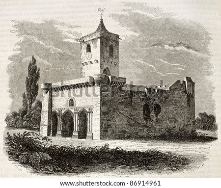 Saint-Martin church, Esnandes, France. Created by Abnout and Bernard, published on Magasin Pittoresque, Paris, 1843