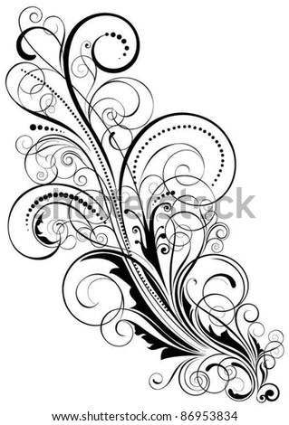Abstract floral swirl design.Swirl floral design ornaments, black colored.Each element easily regroup and removable.