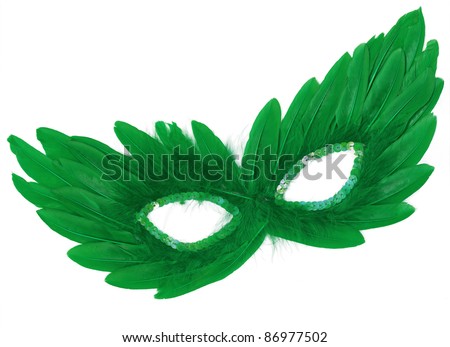 Fancy Vintage Festive Green Feathers with Sequin dress mask isolated on white background