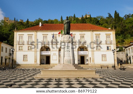 Monument to the founder of the city Tomar in Portugal. Landmark in Europe.