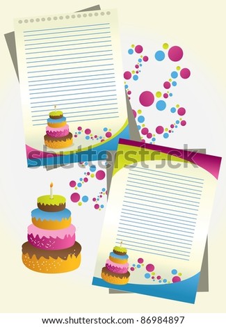 layout paper and note happy birthday cake