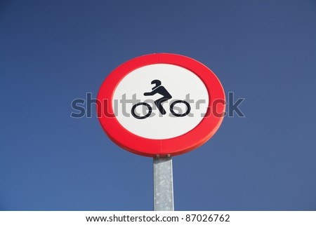 motorbikes forbidden red circle traffic sign at Spain