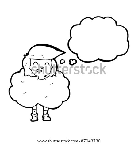 girl surrounded by cloud cartoon