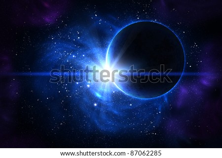 Blue nebula with stars and the planet on the foreground Royalty-Free Stock Photo #87062285