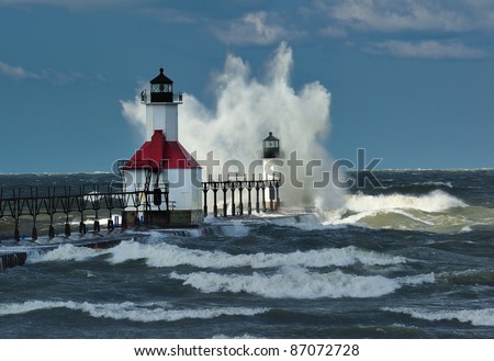  St. Joseph Lighthouse ,St. Joseph Michigan USA Sun shining on outer Lighthouse Royalty-Free Stock Photo #87072728