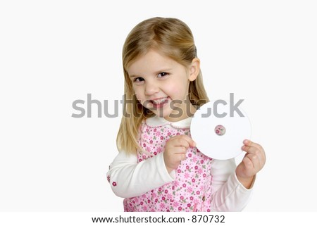 Little Girl Holding a Blank CD