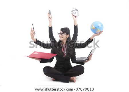 Beautiful asian business woman looking confident with six arms Royalty-Free Stock Photo #87079013