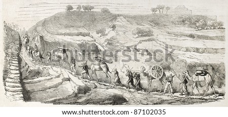French army expedition in Syria, old illustration. Created by Worms,  published on L'Illustration, Journal Universel, Paris, 1860