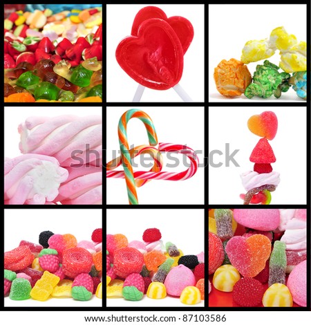 a collage of nine pictures of different candies