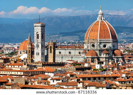 rooftop view of Basilica di Santa Maria del Fiore in Florence,Italy Royalty-Free Stock Photo #87118336