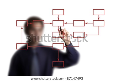 business man drawing flowchart diagram