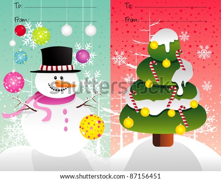 christmas vector snowman and tree