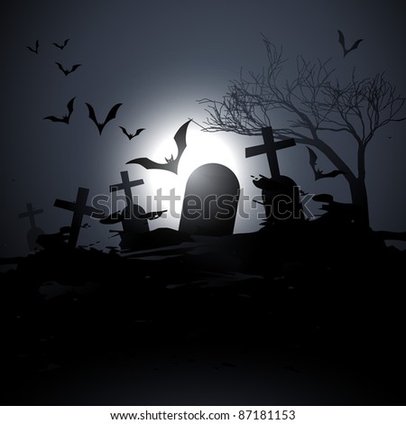 vector scary graveyard background with flying bats