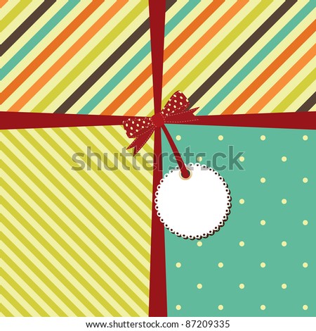 Vector greeting retro background with stripes and polka dots.
