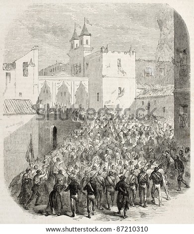 General Medici troops entrance in Cefalu, Sicily. By unidentified author, published on L'Illustration, Journal Universel, Paris, 1860