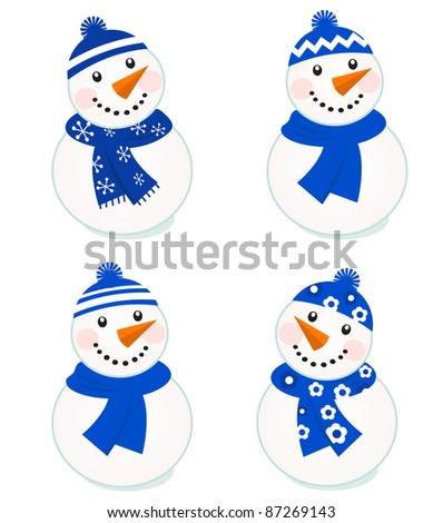 Cute vector snowmen collection isolated on white ( blue )