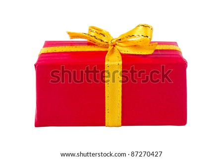 Red christmas gift box isolated on white background