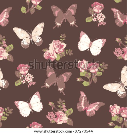 seamless rose with butterfly on brown background