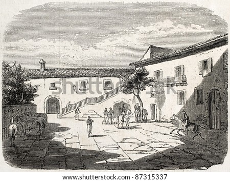 Garibaldi headquarters in Messina, Sicily. Created by Mattais, published on L'Illustration, Journal Universel, Paris, 1860