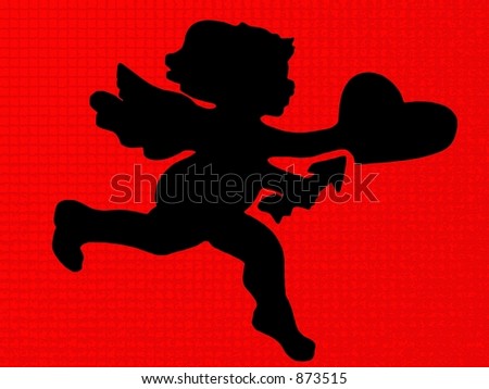 silhouetted cupid against red textured background