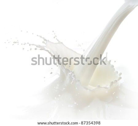 pouring milk splash isolated on white background Royalty-Free Stock Photo #87354398