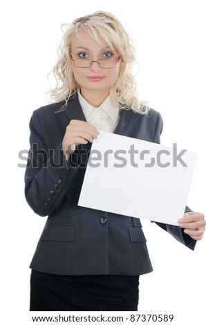 Portrait of woman holding a blank billboard