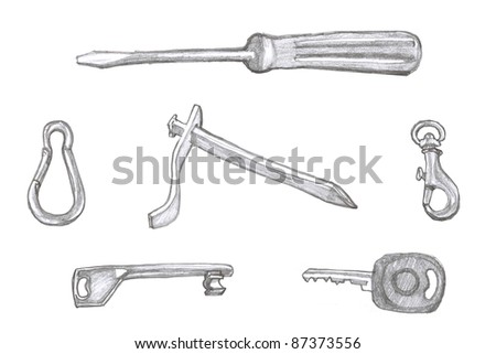 Set of small handy objects - illustration