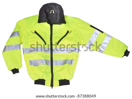 studio shot of a yellow and black neon coat with reflectors, cutout with clipping path