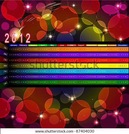 Calendar for 2012 on abstract background with bokeh. The American style. Vector.
