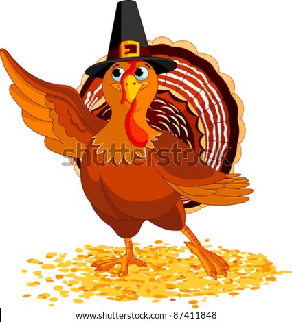 Illustration of Happy Thanksgiving Turkey presenting