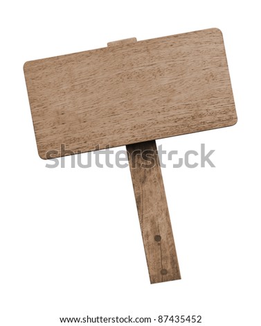 Brown wooden signboard against white background