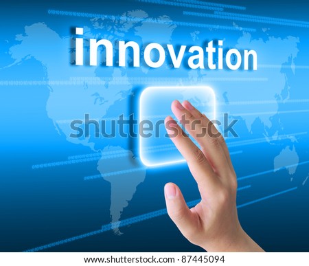 hand pushing innovation button on a touch screen interface Royalty-Free Stock Photo #87445094