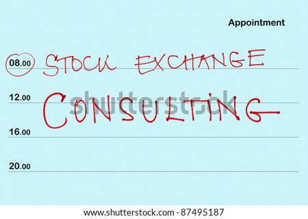 Appointment book with stock exchange consulting text