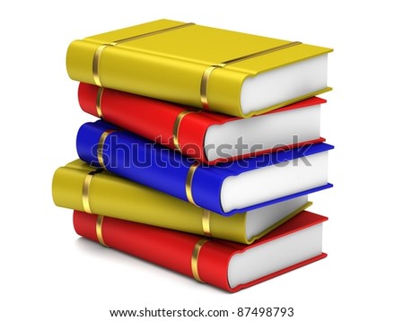 Colorful books on white background.