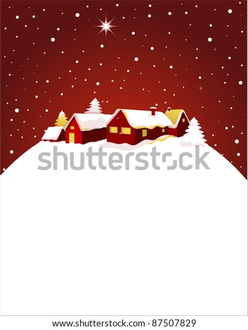 Christmas card with night town and snow