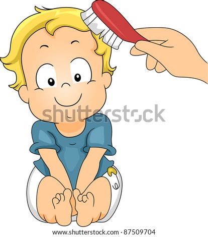 Illustration of a Baby Getting His Hair Brushed