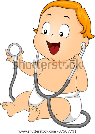 Illustration of a Baby Playing with a Stethoscope
