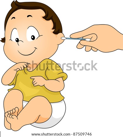 Illustration of a Baby Getting His Ear Cleaned