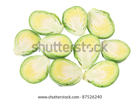 Slices of Brussel Sprouts on White Background