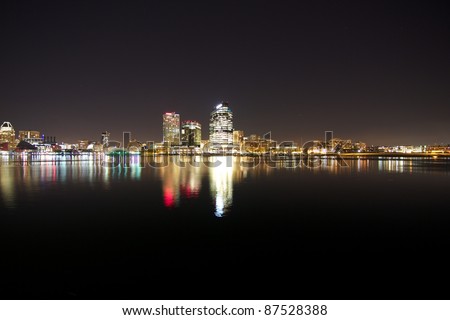 Baltimore City Scape at Night over Harbor