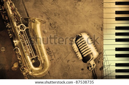dirty music background with piano and sepia