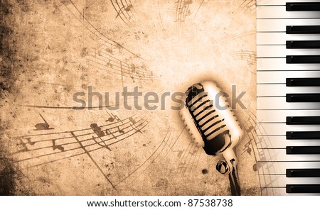 dirty music background with piano and sepia